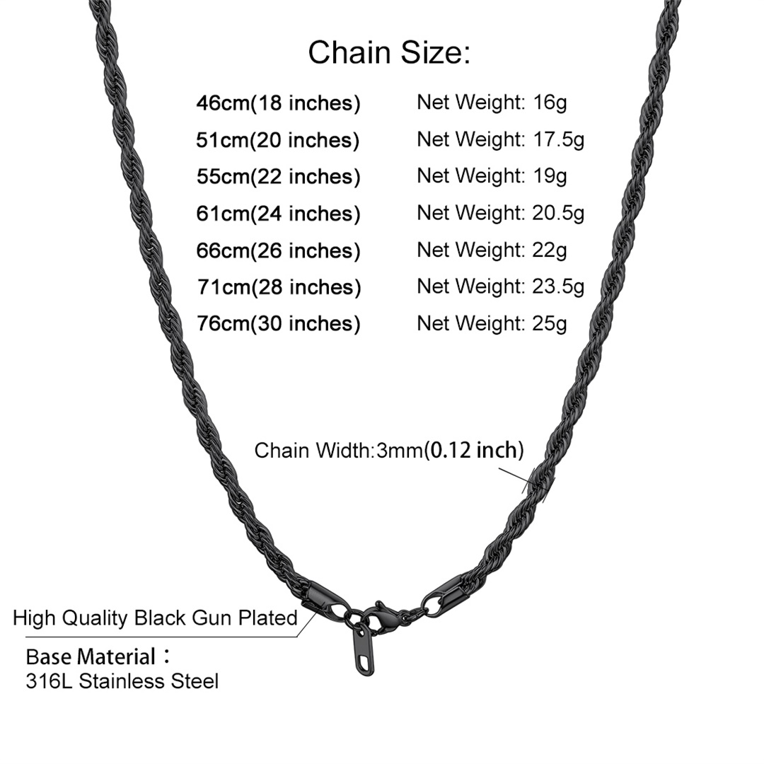 3 Stainless Steel Twisted Rope Chain Necklace for Men Women