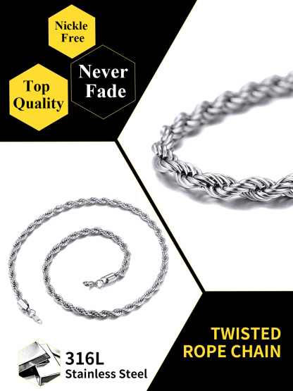 3/6mm Stainless Steel Twisted Rope Chain for Men Women