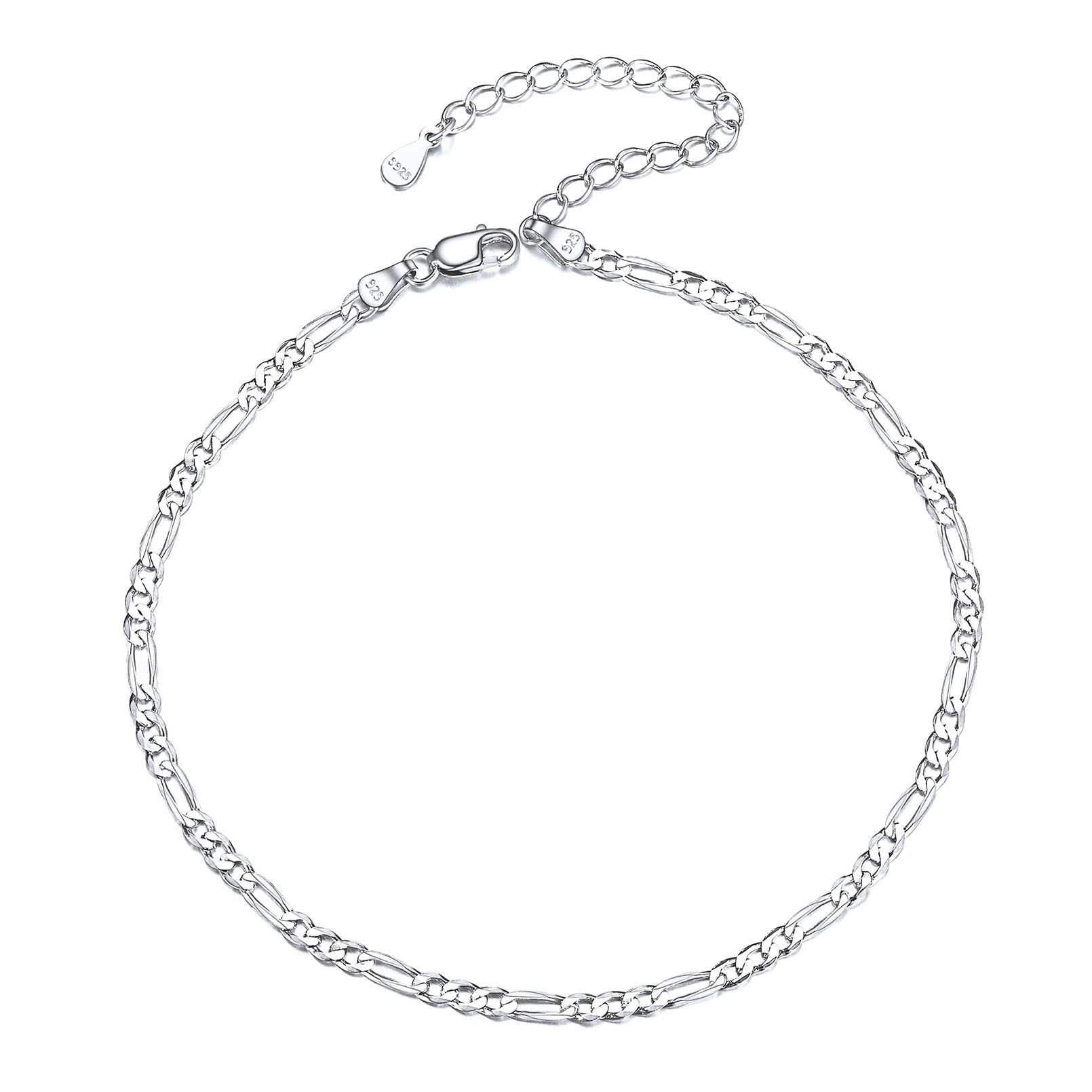 3mm 925 Sterling Silver Figaro Chain Anklet