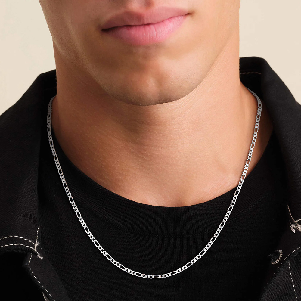 3mm 925 Sterling Silver Figaro Chain Necklace for Men - Men Holiday's Gift