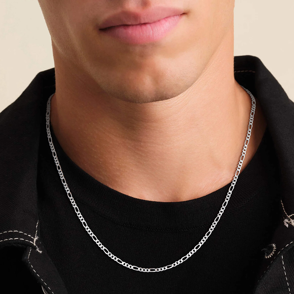 3mm 925 Sterling Silver Figaro Chain Necklace for Men - Men Holiday's Gift