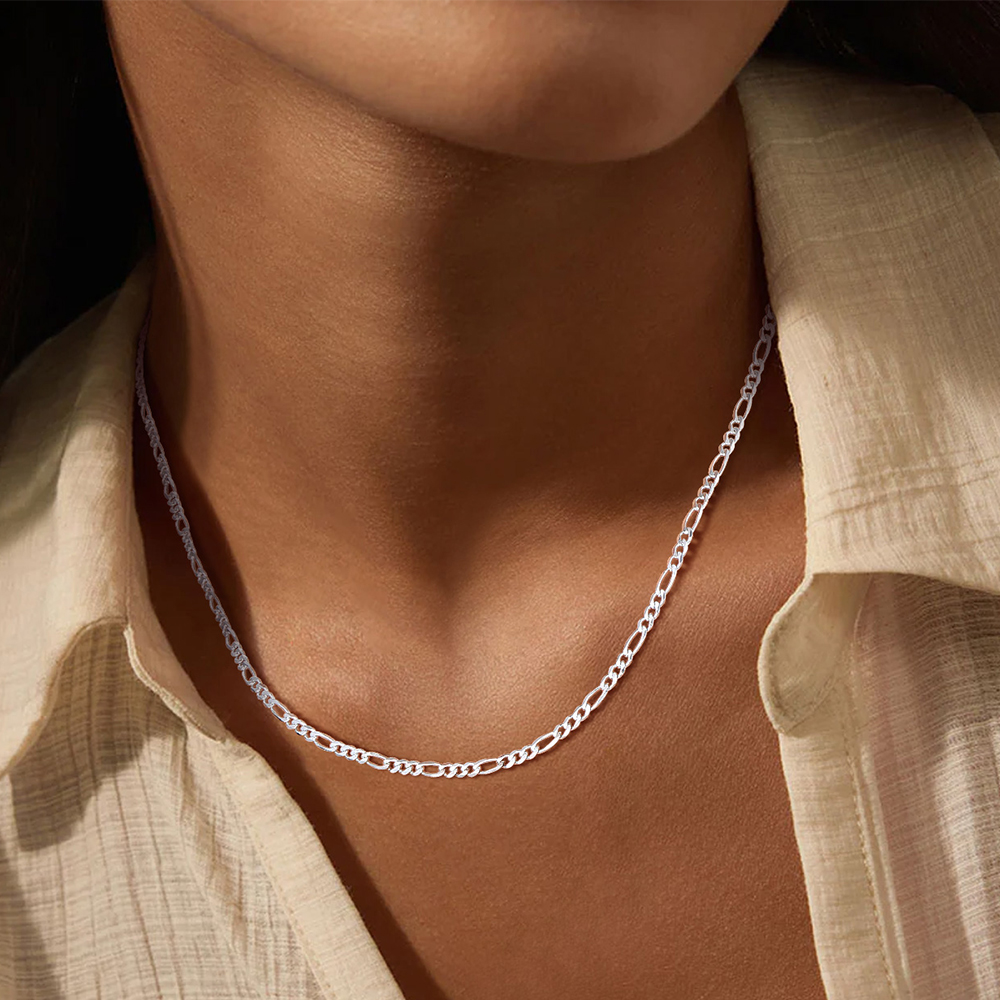 3mm 925 Sterling Silver Figaro Chain Necklace for Women - Women Valentine's Gift