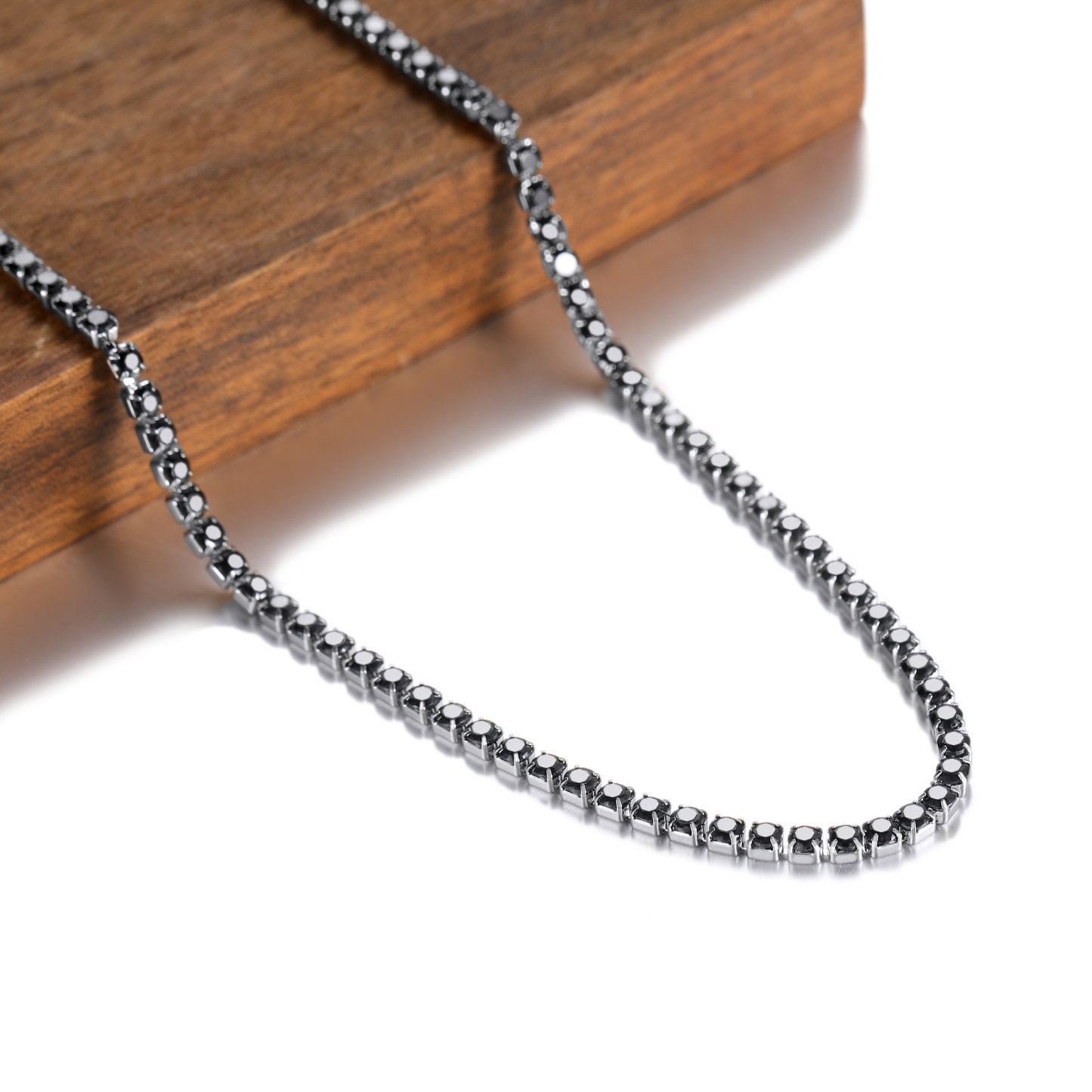 3mm Black Cubic Zirconia Tennis Chain Necklace, Stainless Steel-01