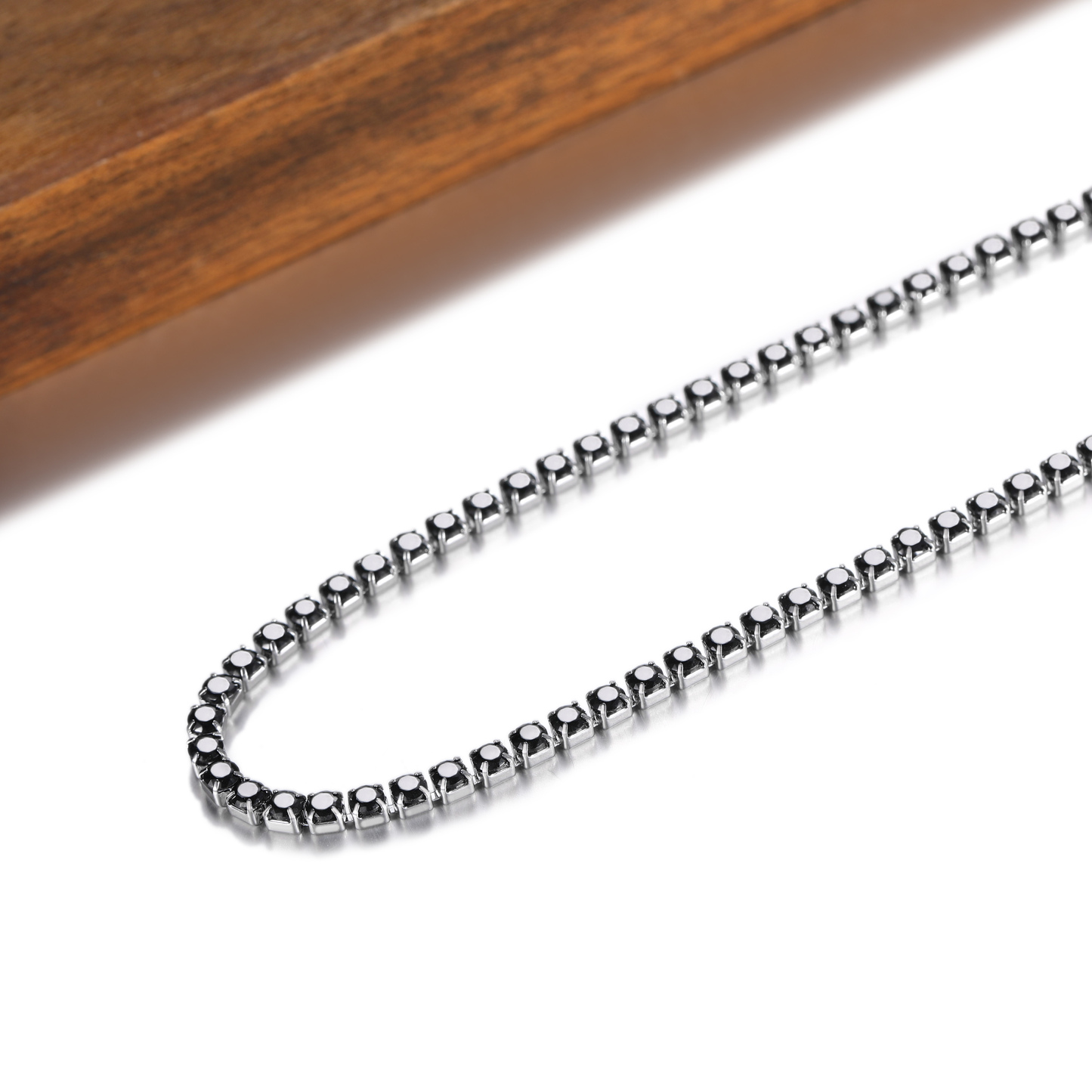 3mm Black Cubic Zirconia Tennis Chain Necklace, Stainless Steel-02