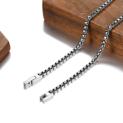 3mm Black Cubic Zirconia Tennis Chain Necklace, Stainless Steel-03