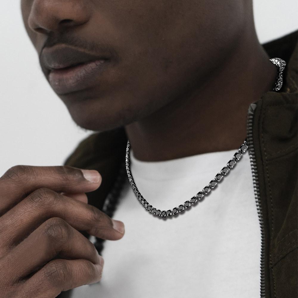 3mm Black Cubic Zirconia Tennis Chain Necklace for Men - Men Holiday's Gift