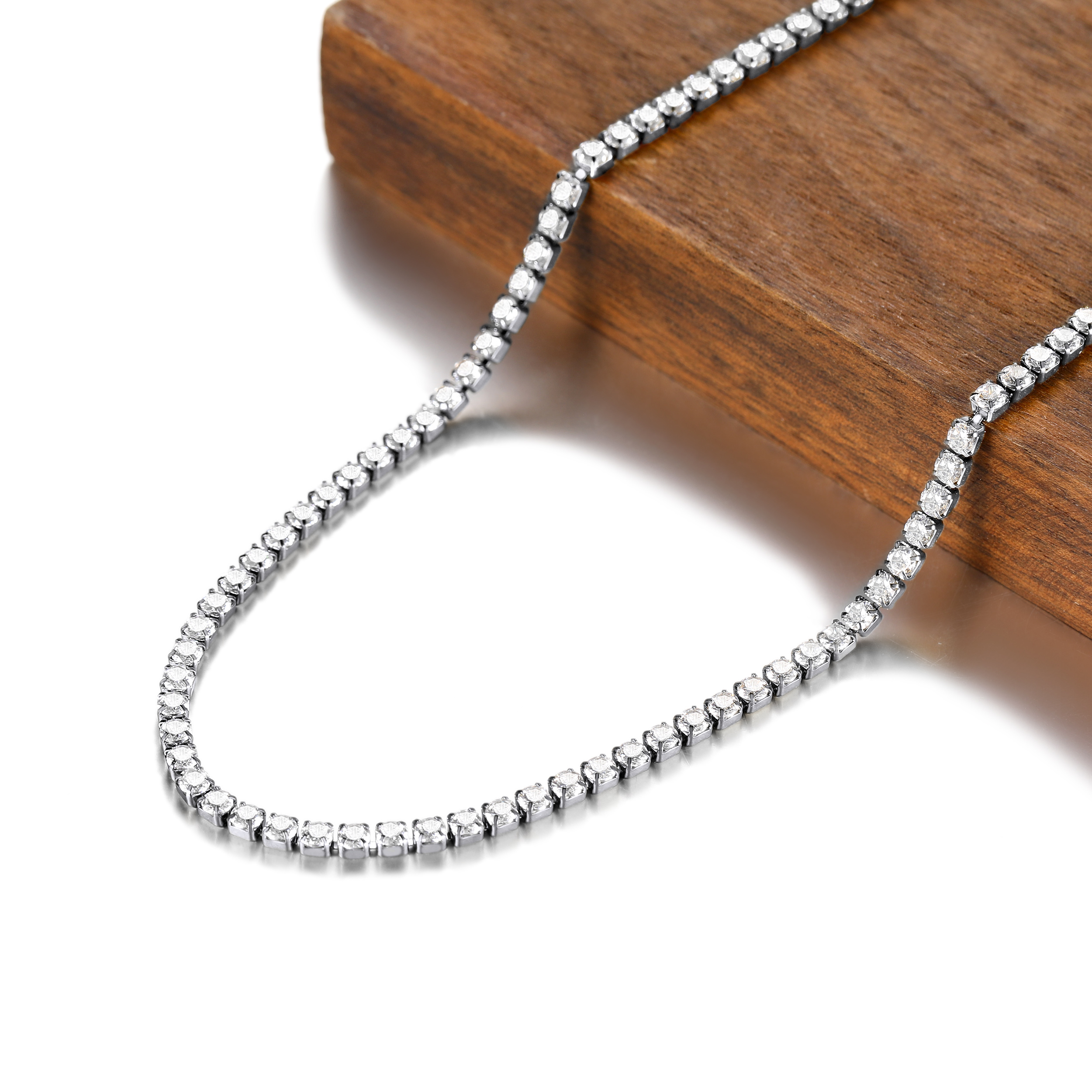 3mm Cubic Zirconia Tennis Chain Necklace, Stainless Steel-01