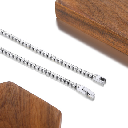 3mm Cubic Zirconia Tennis Chain Necklace, Stainless Steel-02