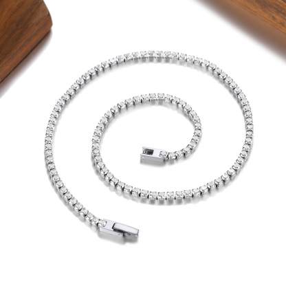 3mm Cubic Zirconia Tennis Chain Necklace, Stainless Steel-03