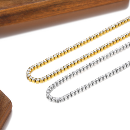 3mm Cubic Zirconia Tennis Chain Necklace in Different Colors