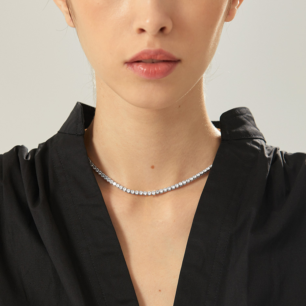 3mm Cubic Zirconia Tennis Chain Necklace in Stainless Steel for Women - Women Holiday's Gift-01