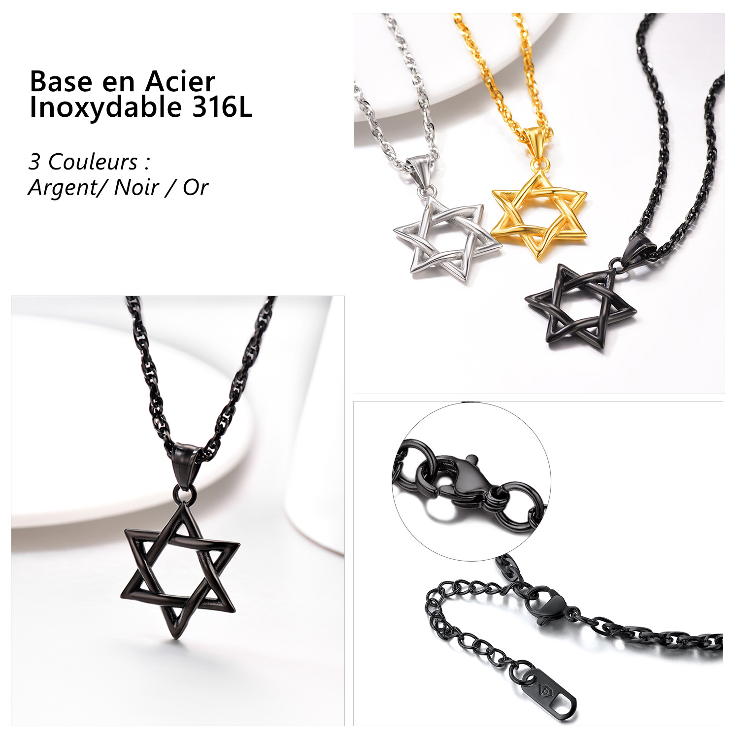 Stainless Steel Star of David Necklace with Wave Chain for Men Women