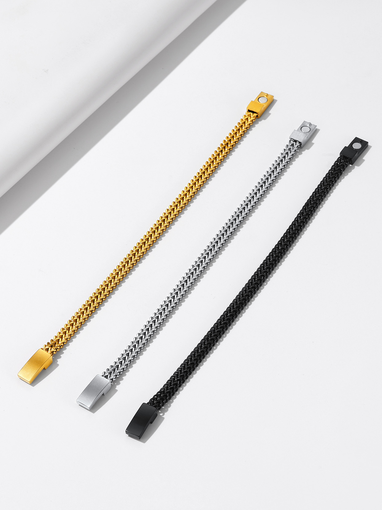 Black Men's Chain Bracelet Width Comparison 6mm/10mm/12mm