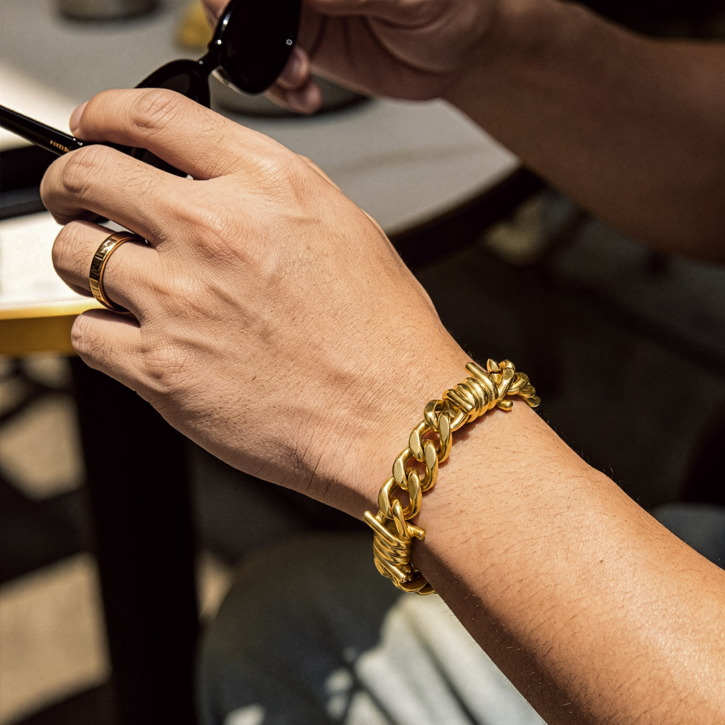 Gold Barbed Wire Cuban Chain Link Bracelet for Men