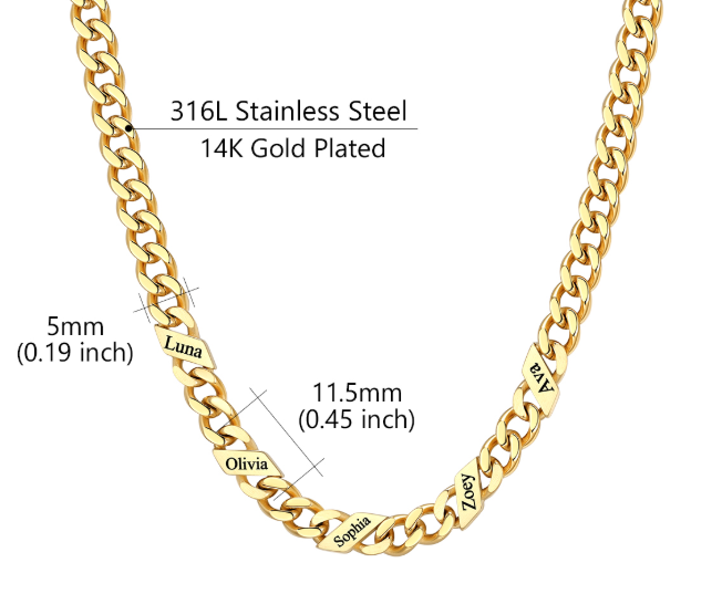 1-6 Names Stainless Steel Engraved Cuban Chain Necklace for Women