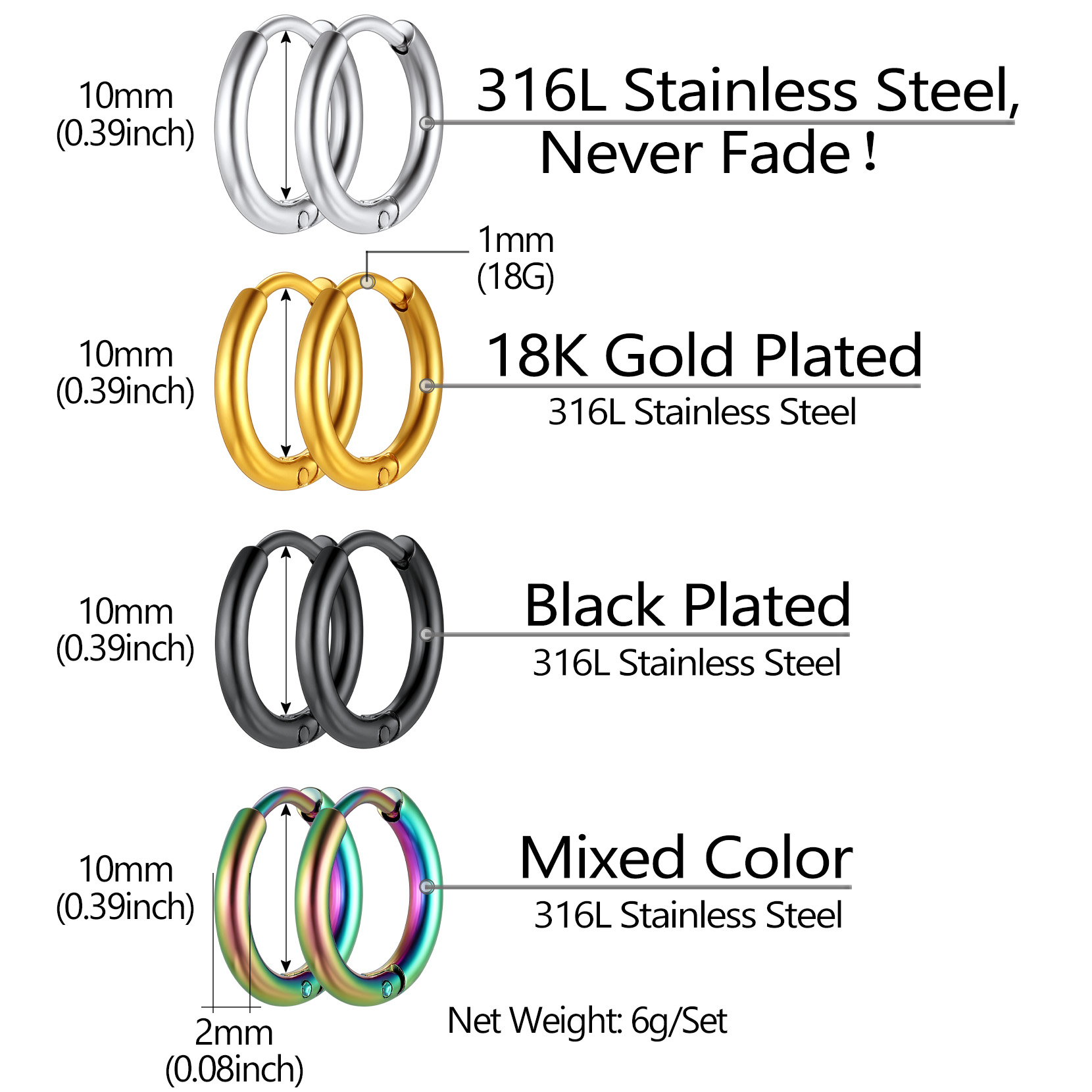 Small Huggie Hoop Earrings for Men Women