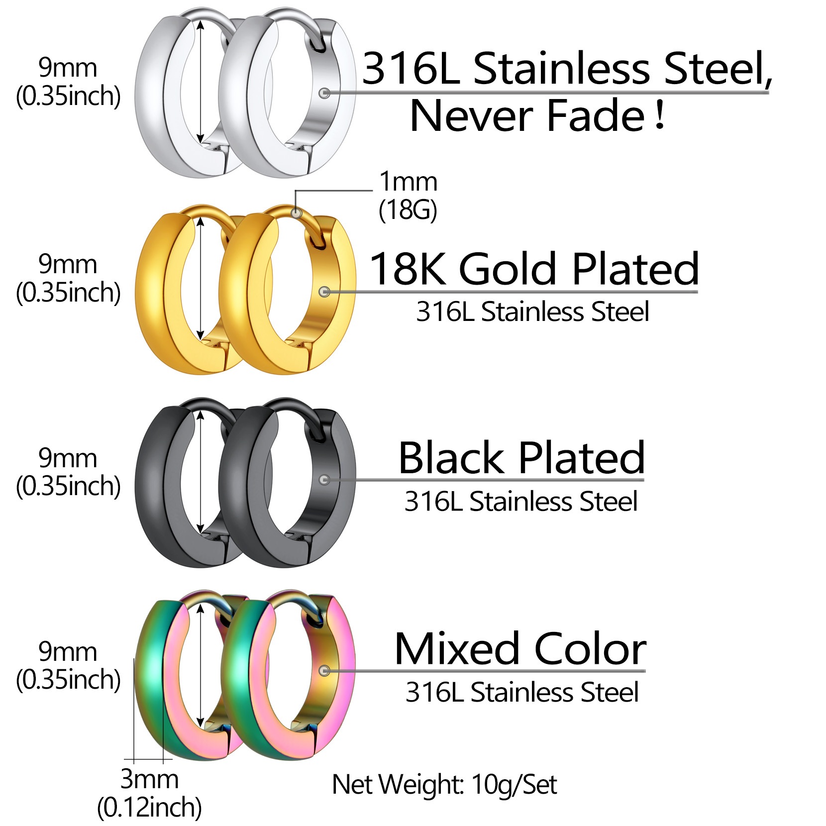 Classic Stainless Steel Hoop Earrings for Men