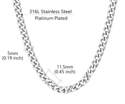 1-6 Names Stainless Steel Engraved Cuban Chain Necklace for Women