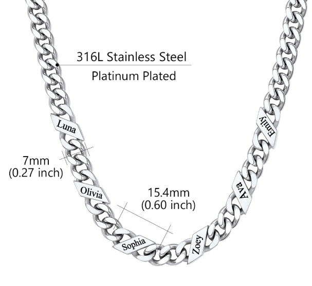 1-6 Names Stainless Steel Engraved Cuban Chain Necklace for Women