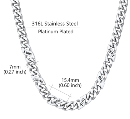 1-6 Names Stainless Steel Engraved Cuban Chain Necklace for Women
