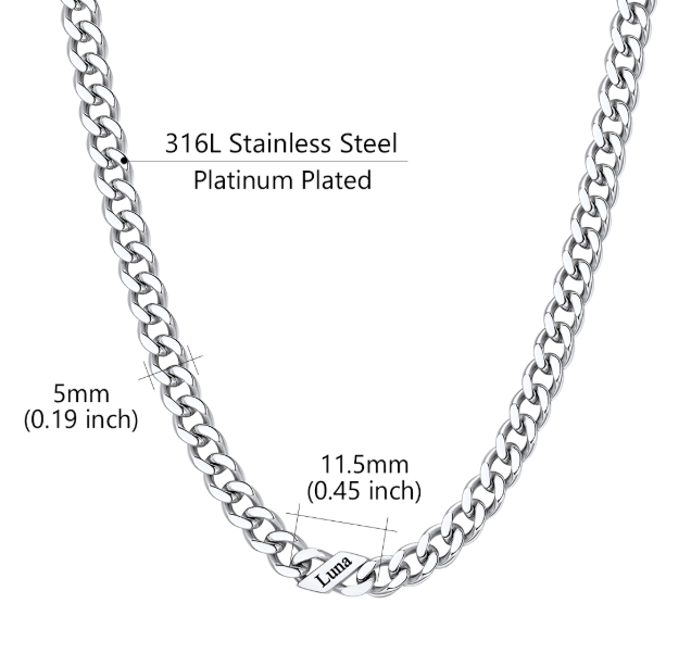 1-6 Names Stainless Steel Engraved Cuban Chain Necklace for Women