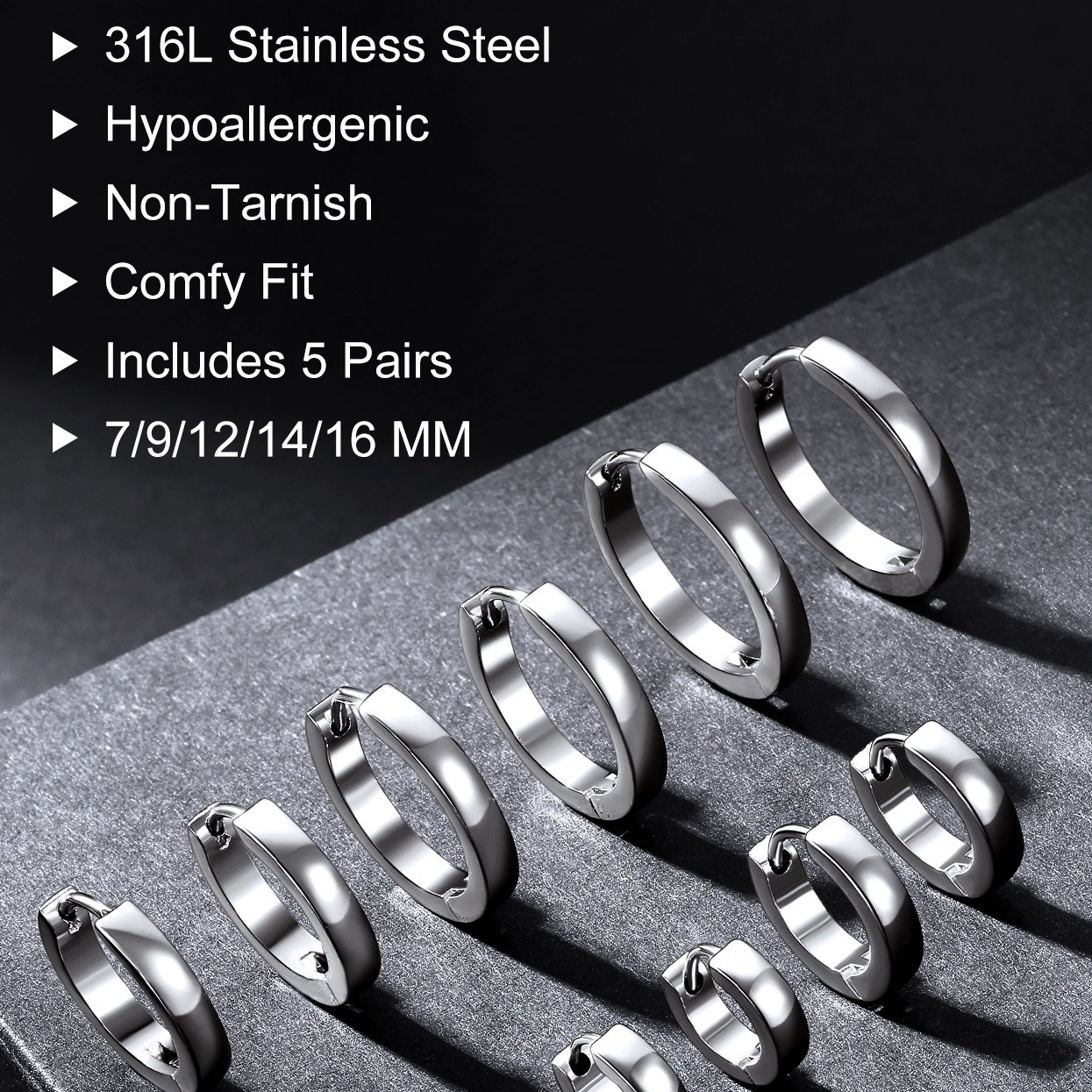 5 Pairs Hoop Earrings Set For Men Women
