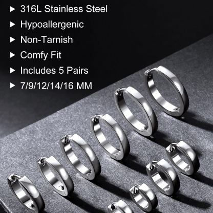 5 Pairs Hoop Earrings Set For Men Women