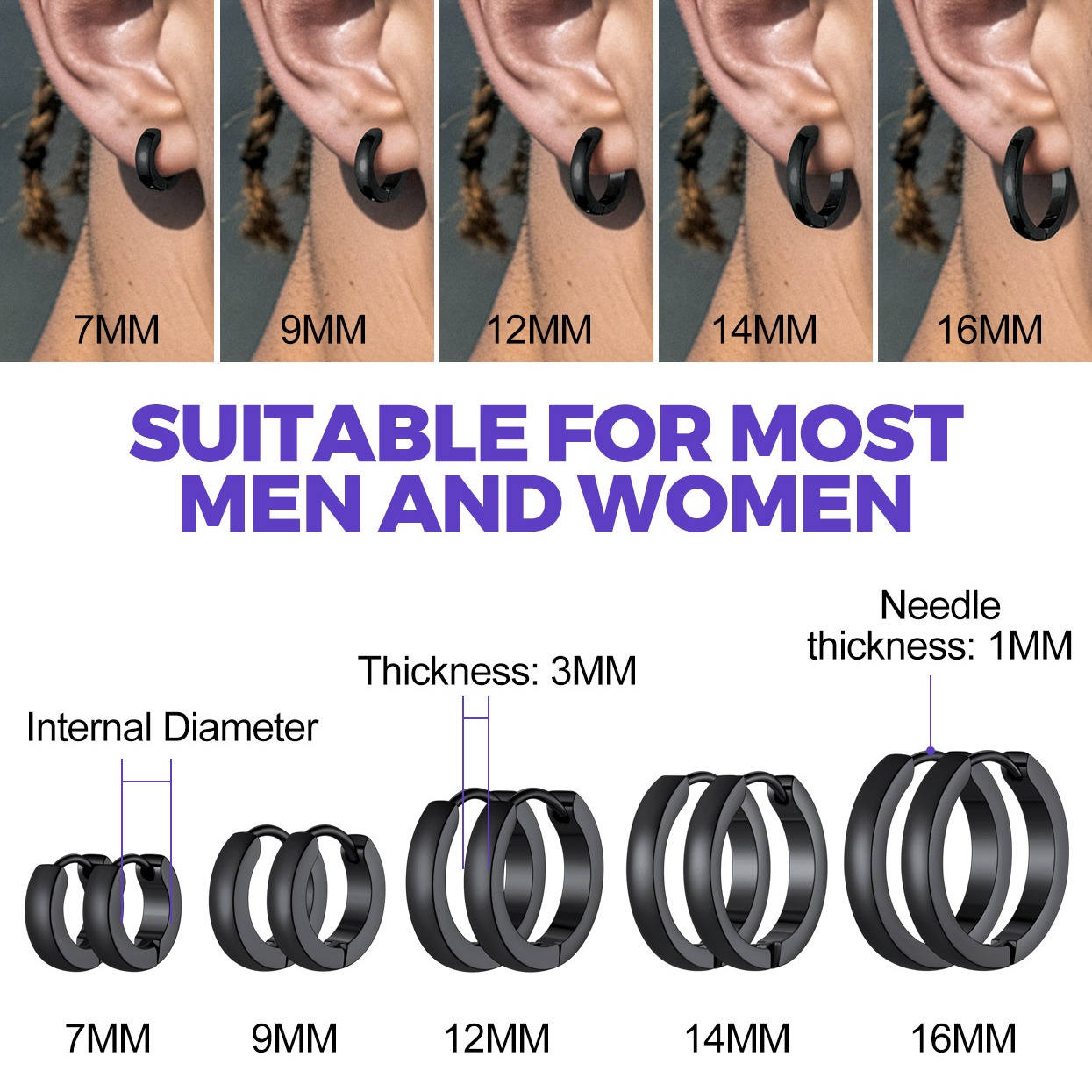5 Pairs Hoop Earrings Set For Men Women