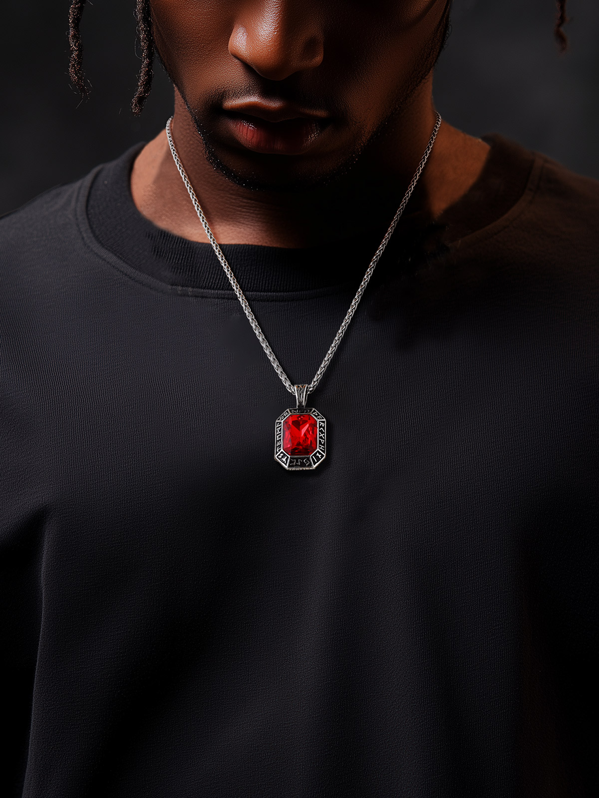 chainshouse Viking Runes Gemstone Dog Tag Necklace For Men chainshouse
