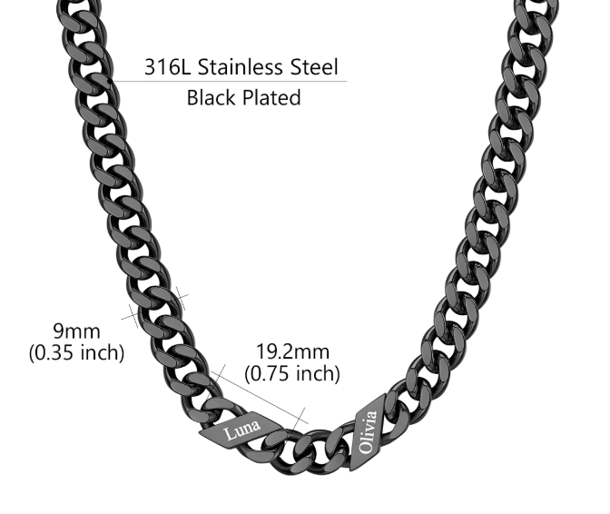 1-6 Names Stainless Steel Engraved Cuban Chain Necklace for Women