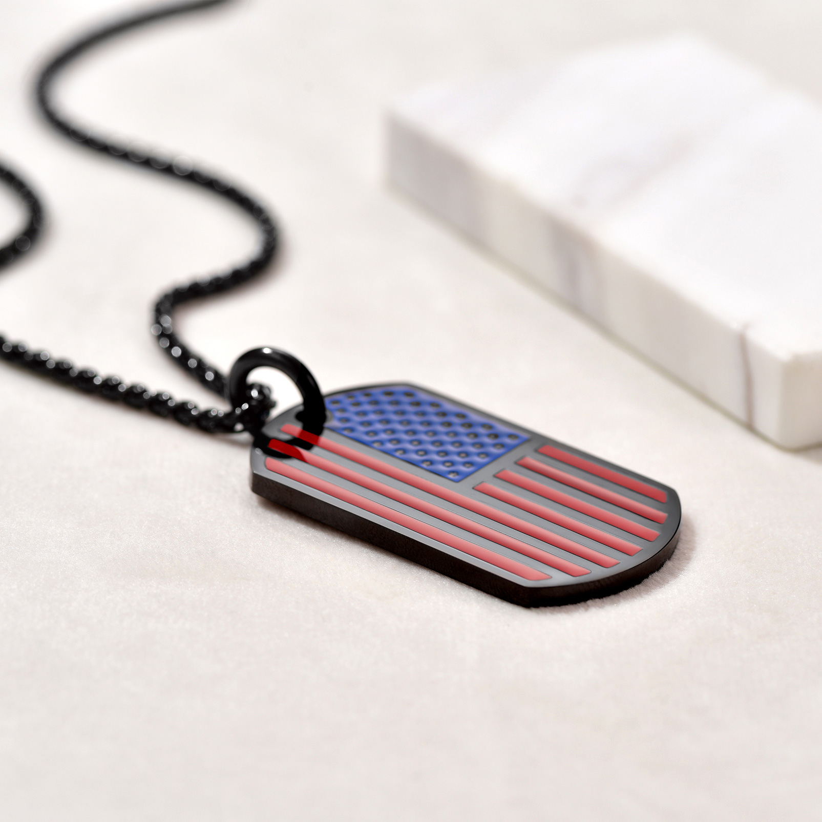 Stainless Steel American Flag Dog Tag Pendant