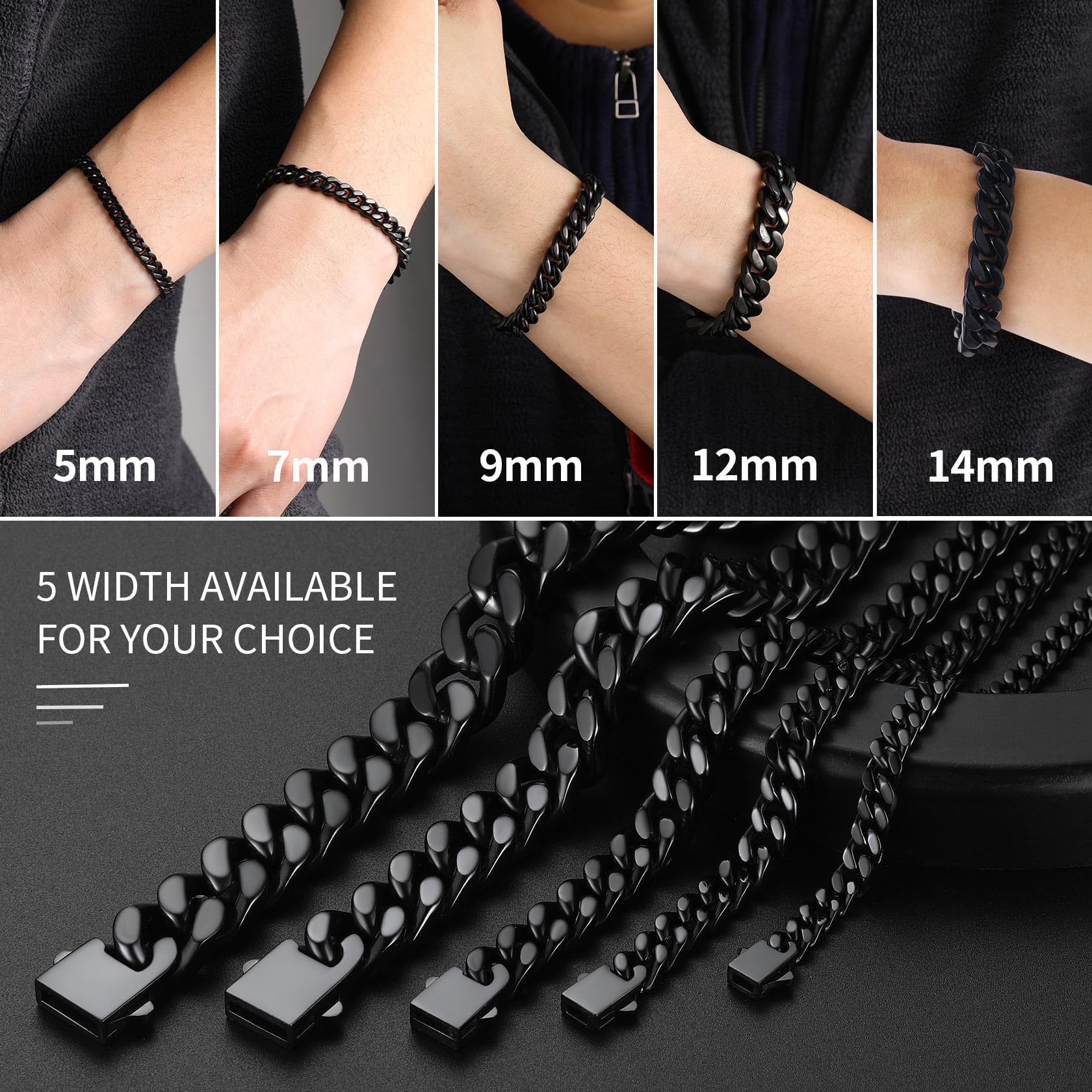 5/7/9/12/14mm Miami Cuban Link Chain Bracelet for Men