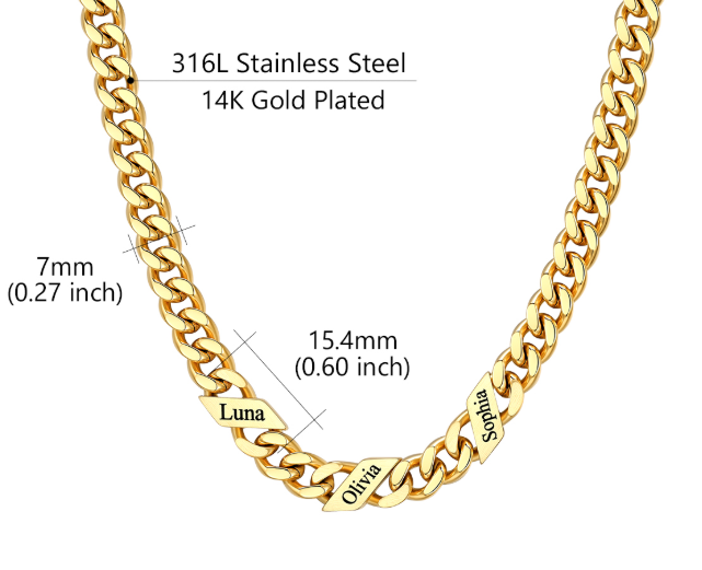 1-6 Names Stainless Steel Engraved Cuban Chain Necklace for Women