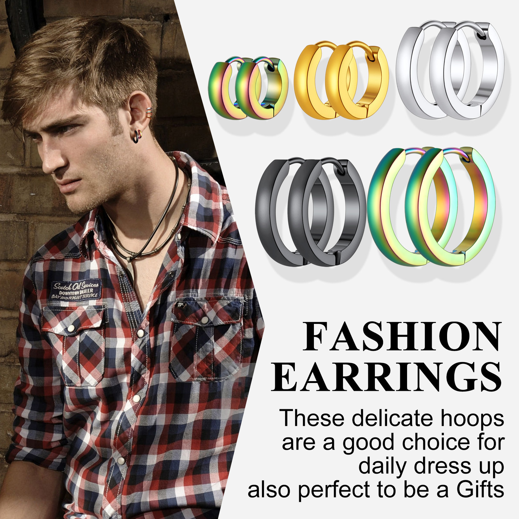 Classic Stainless Steel Hoop Earrings for Men