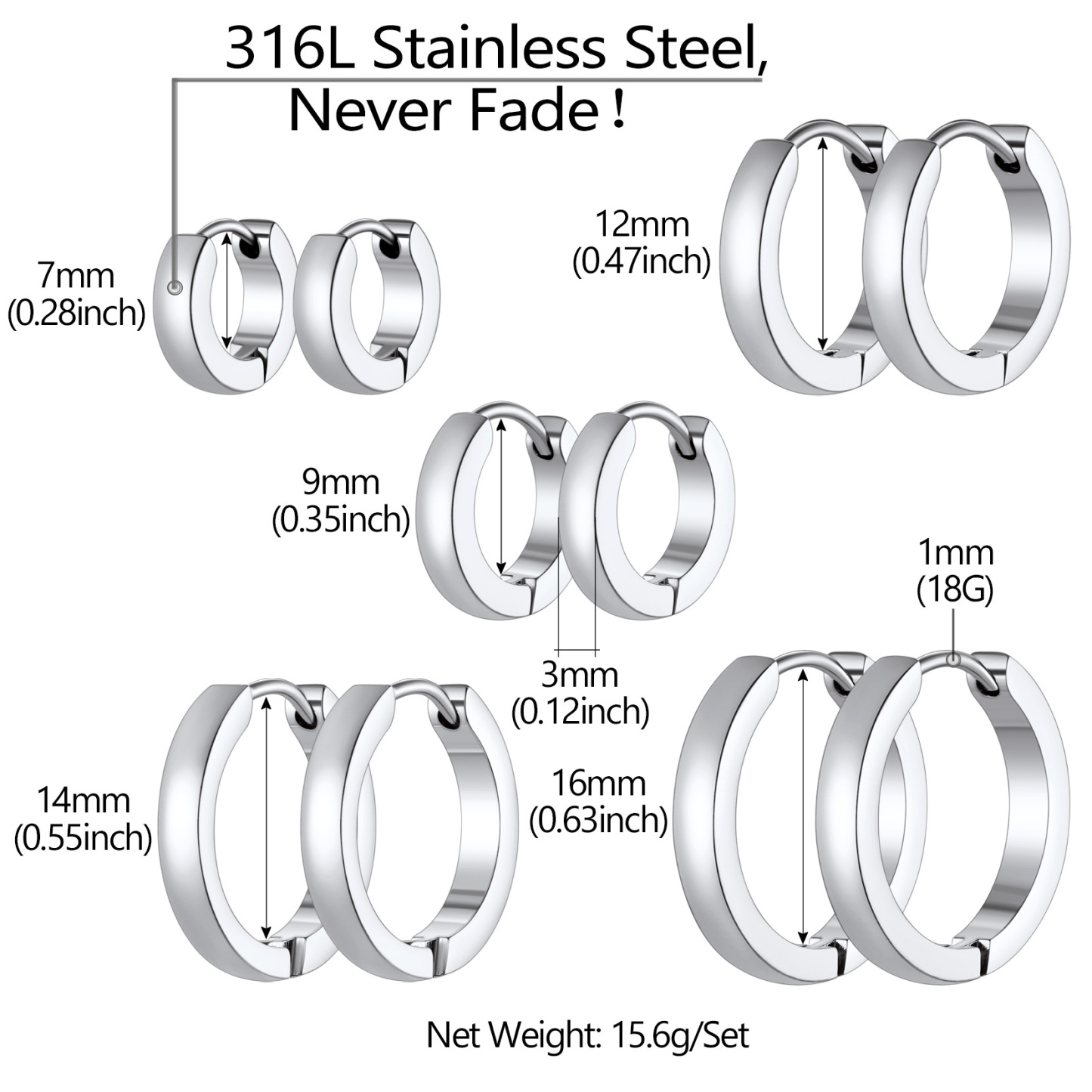 Classic Stainless Steel Hoop Earrings for Men