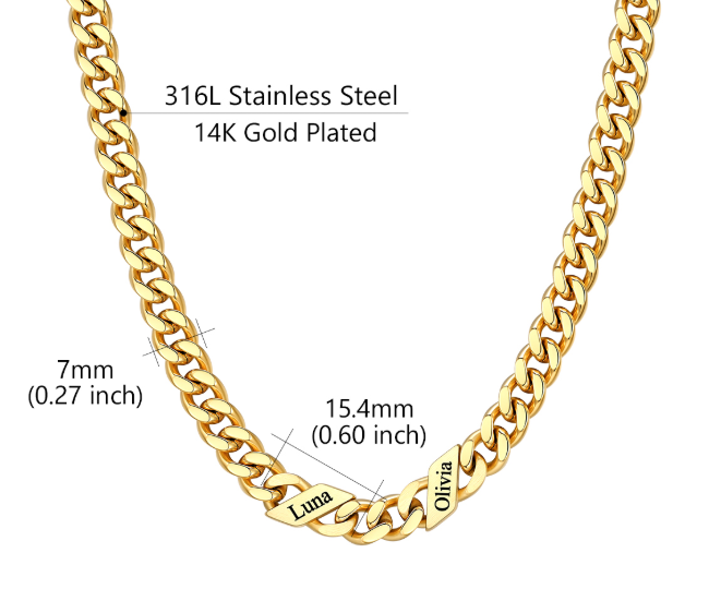 1-6 Names Stainless Steel Engraved Cuban Chain Necklace for Women
