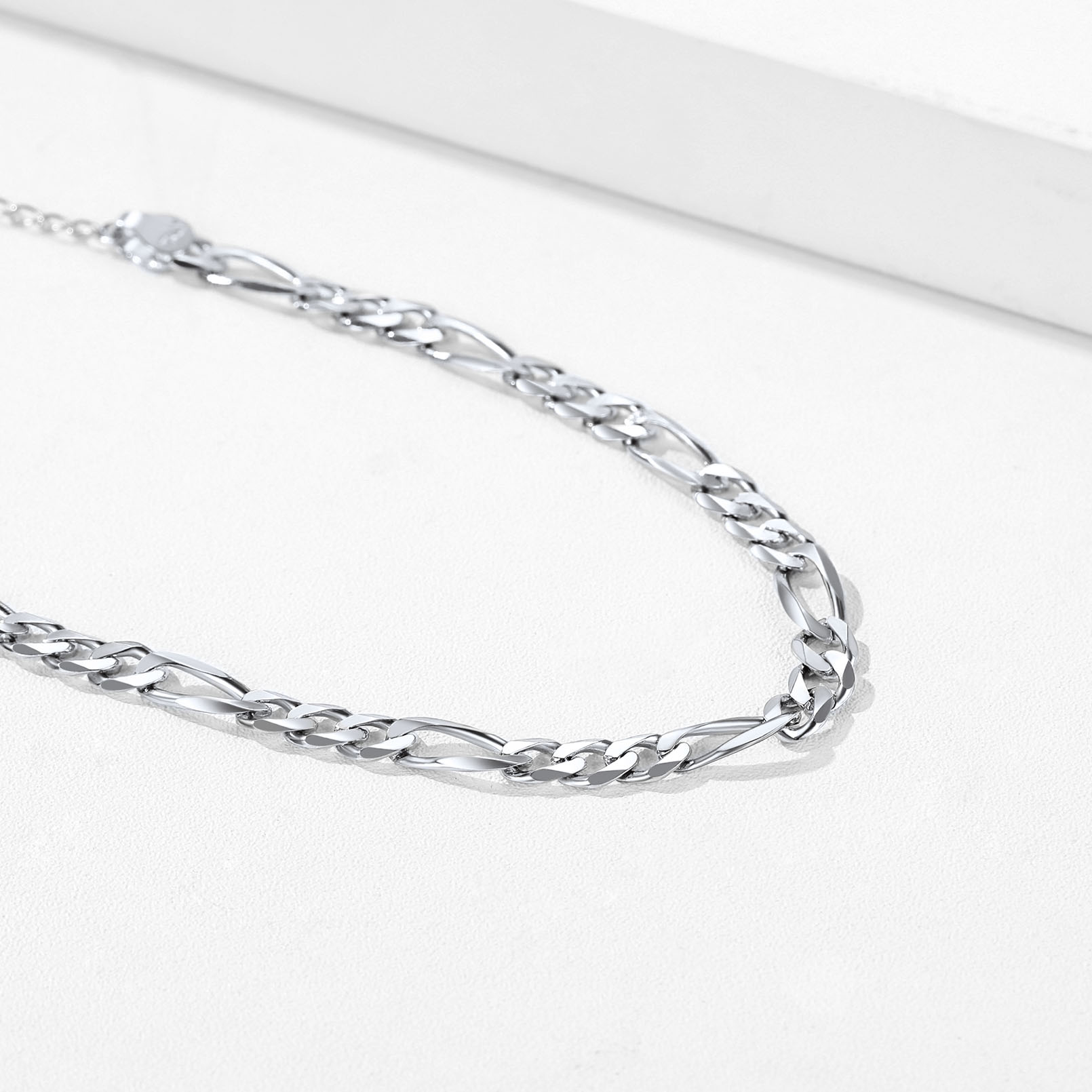5mm 925 Sterling Silver Figaro Chain Anklet, Silver-01