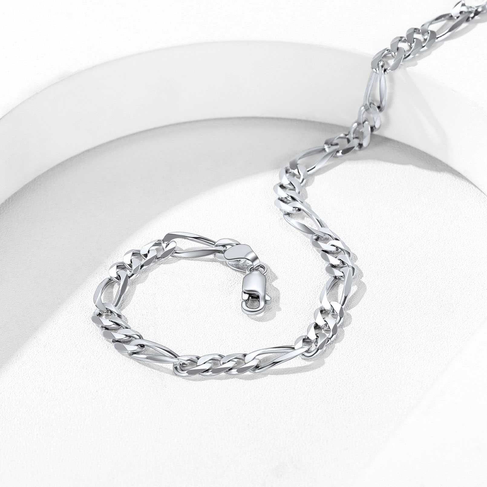 5mm 925 Sterling Silver Figaro Chain Anklet, Silver-02