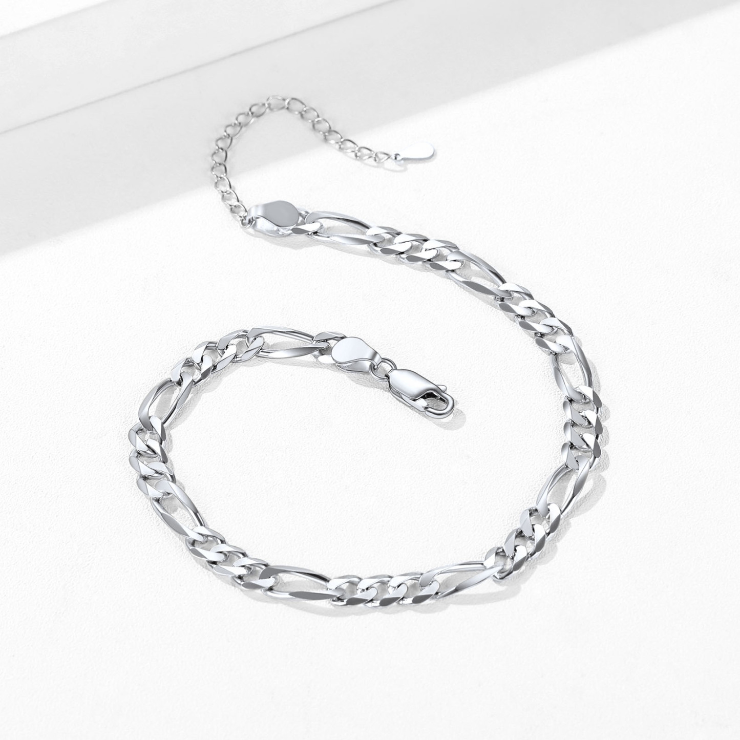 5mm 925 Sterling Silver Figaro Chain Anklet, Silver-03