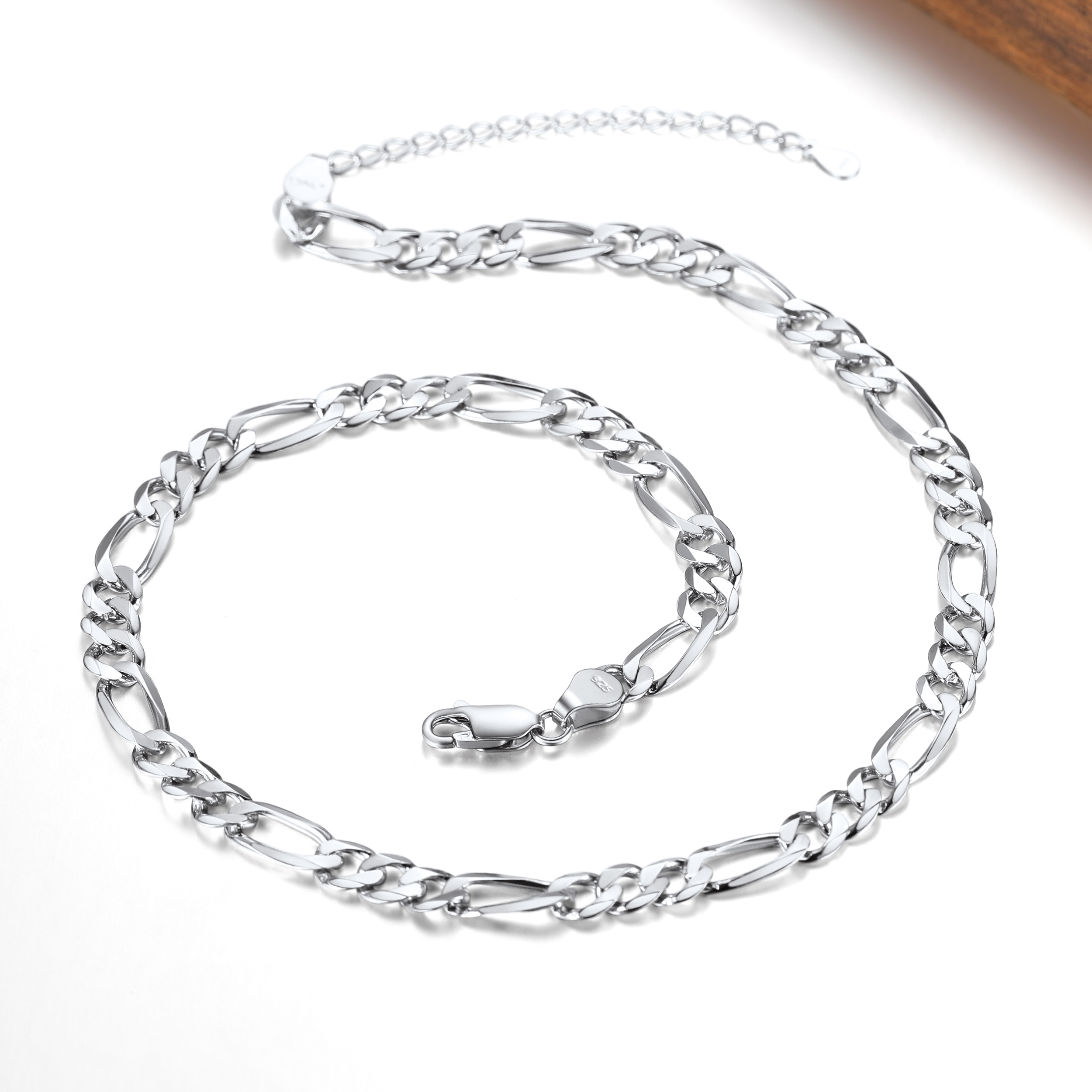 5mm 925 Sterling Silver Figaro Chain Necklace, Silver-03