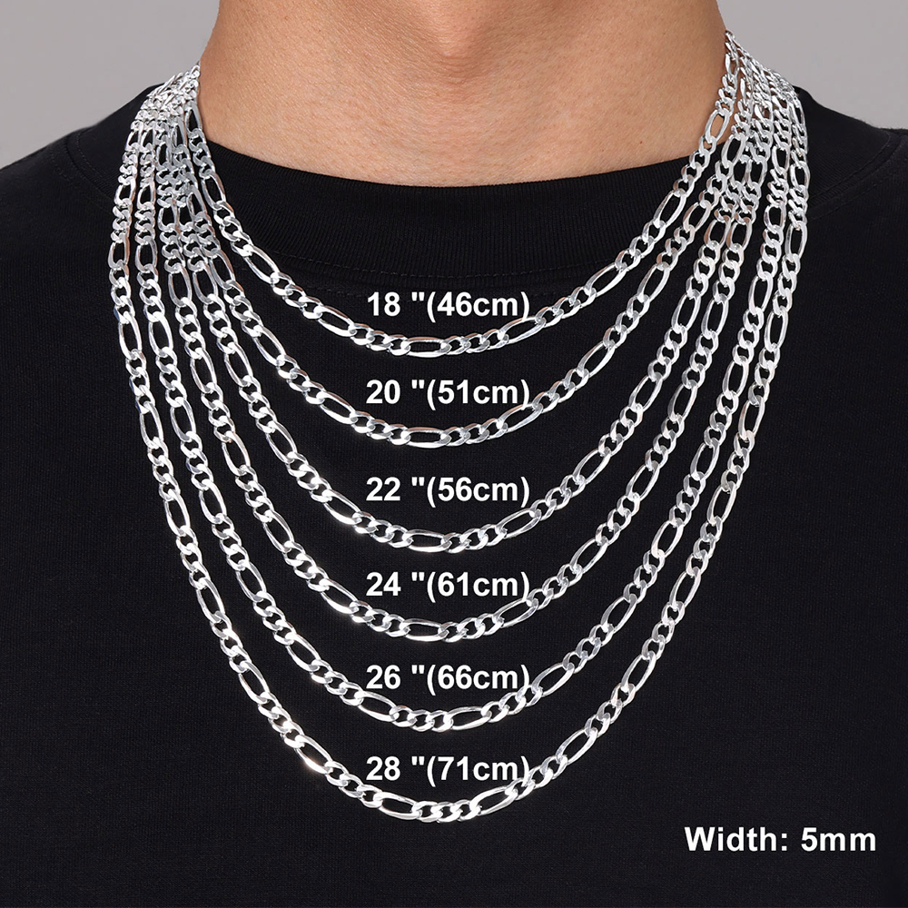 5mm 925 Sterling Silver Figaro Chain Necklace Details-Necklace Length