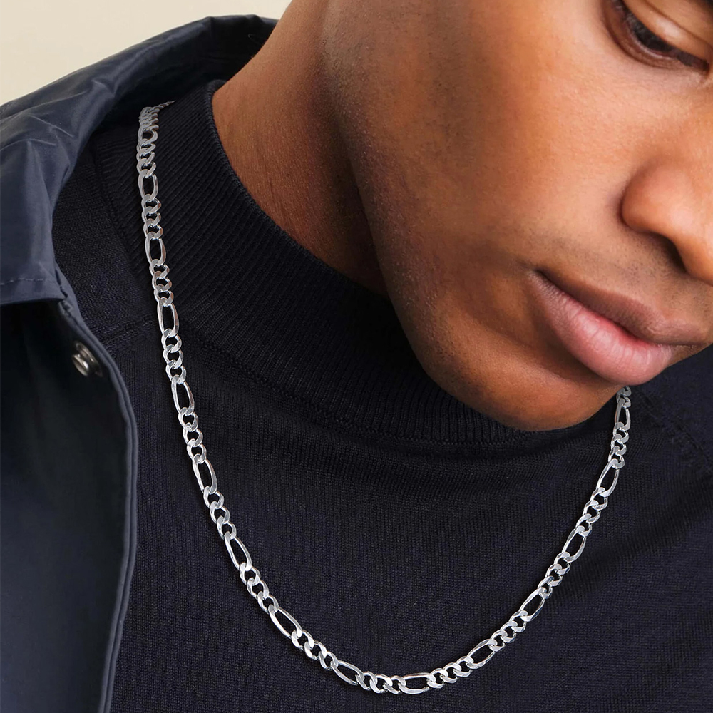 5mm 925 Sterling Silver Figaro Chain Necklace for Men - Men Holiday's Gift