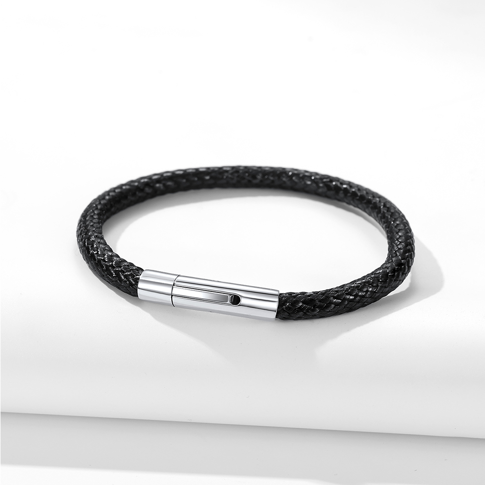 5mm Black Braided Leather Chain Bracelet, Leather-01