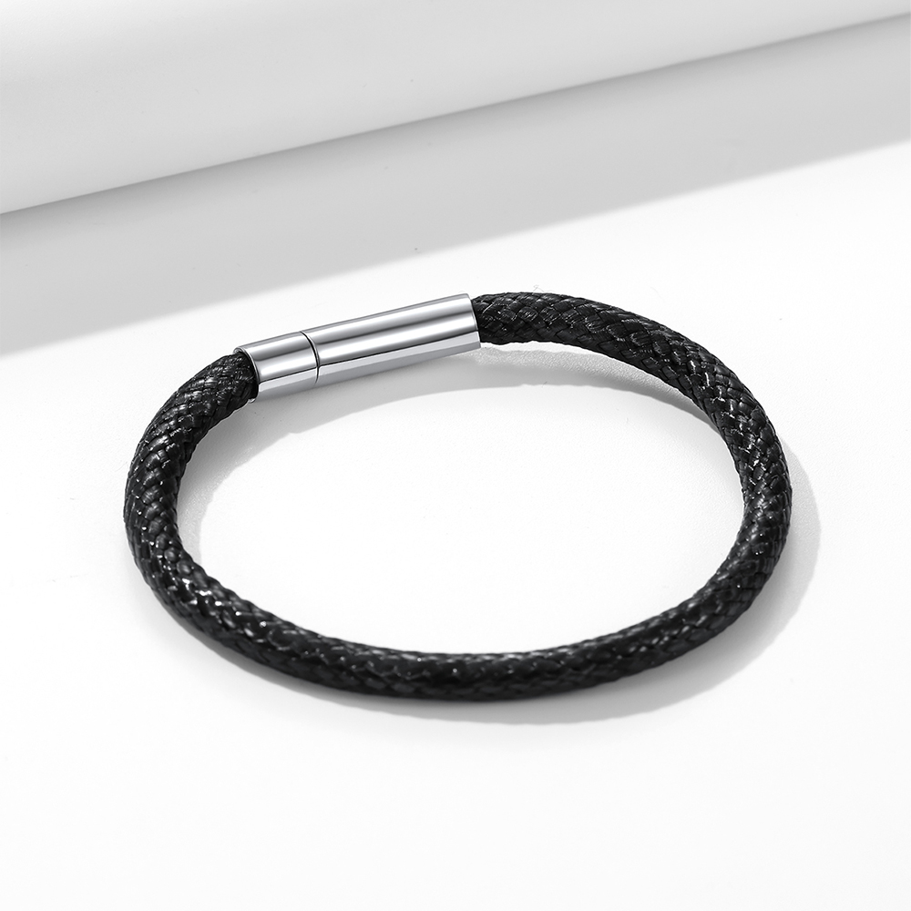 5mm Black Braided Leather Chain Bracelet, Leather-02