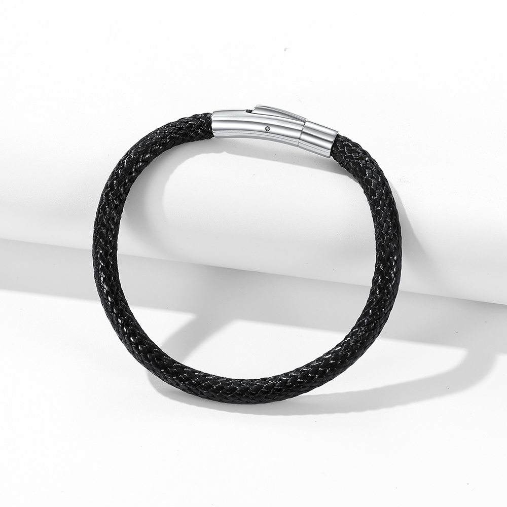 5mm Black Braided Leather Chain Bracelet, Leather-03