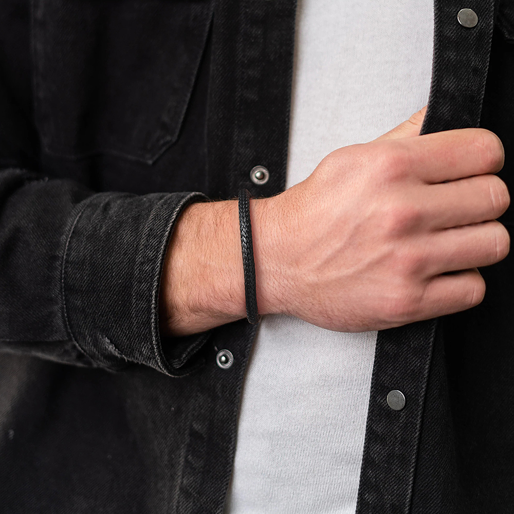 5mm Black Braided Leather Chain Bracelet for Men - Mens Holiday's Gift-01