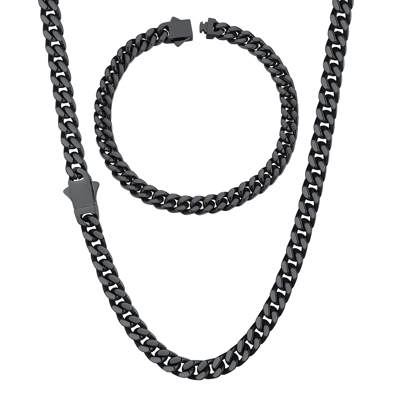 5/7/9/12mm Miami Cuban Link Chain & Bracelet Set for Him