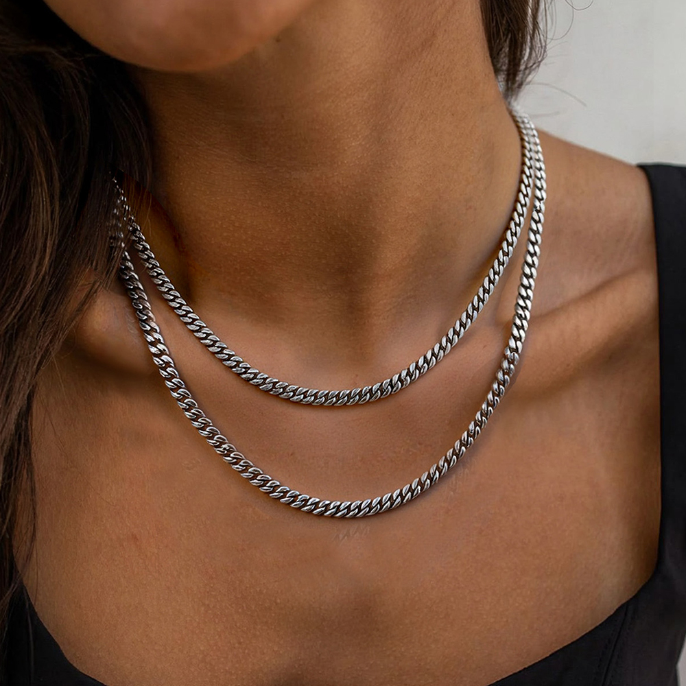 5mm Cuban Link Chain Necklace for Women in Stainless Steel - Womens Holiday's Gift