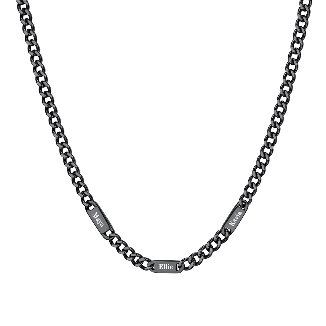5mm Custom 3 Name Cuban Chain Necklace in Black Plated