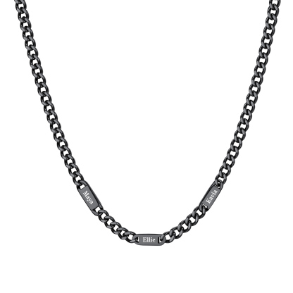 5mm Custom 3 Name Cuban Chain Necklace in Black Plated